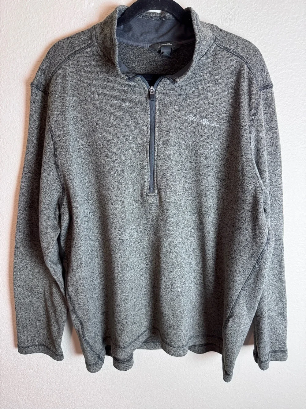 Eddie Bauer Mens Quarter Zip Fleece Pullover Sweater Gray Heather Size XXL